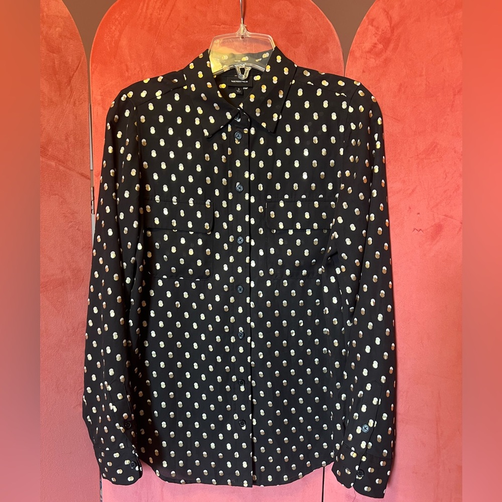 Who What Wear x Target | Black Polka Dot Button-Down Shirt | Size S